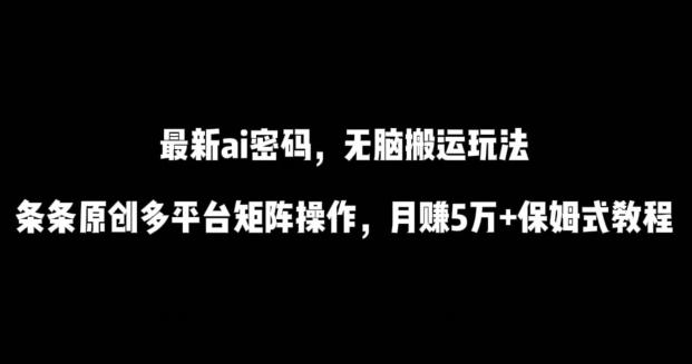 最新ai流量密码，傻瓜式搬运玩法，条条原创，多平台矩阵操作，月赚5万+保姆式教程【揭秘】-test