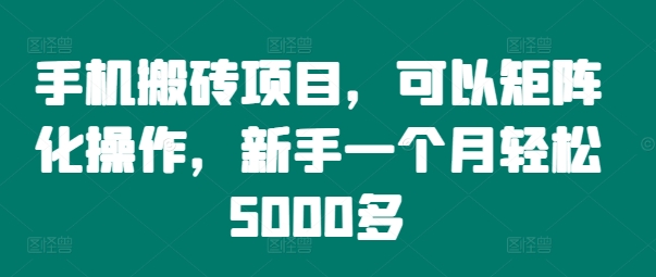 手机搬砖项目，可以矩阵化操作，新手一个月轻松5000多-test
