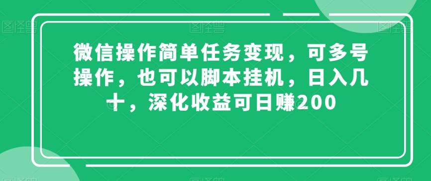 微信操作简单任务变现，可多号操作，也可以脚本挂机，日入几十，深化收益可日赚200【揭秘】-test