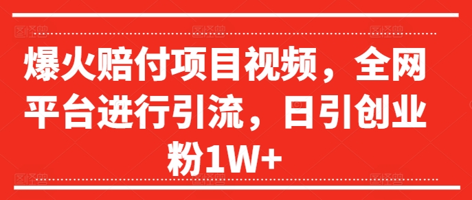 爆火赔付项目视频，全网平台进行引流，日引创业粉1W+【揭秘】-test