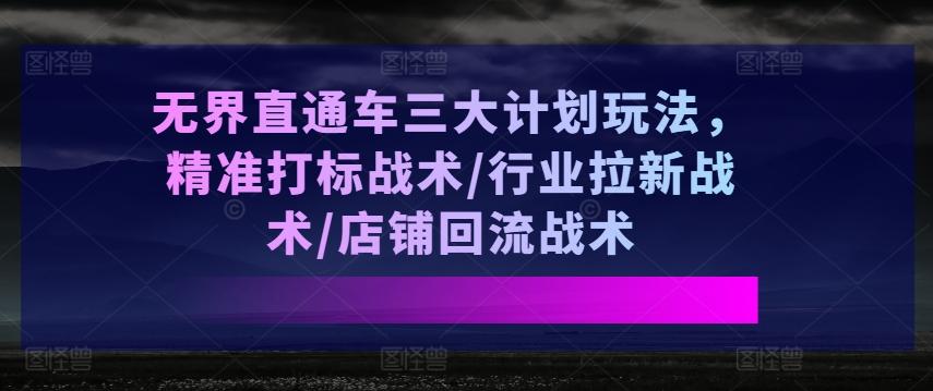 无界直通车三大计划玩法，精准打标战术/行业拉新战术/店铺回流战术-test