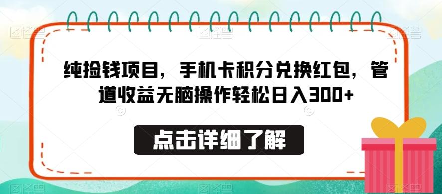 纯捡钱项目，手机卡积分兑换红包，管道收益无脑操作轻松日入300+-test