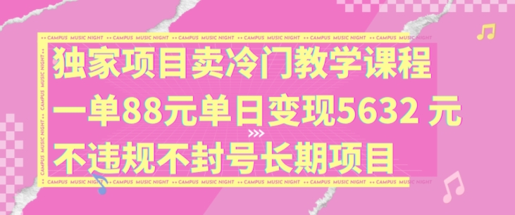 独家项目卖冷门教学课程一单88元单日变现5632元违规不封号长期项目【揭秘】-test