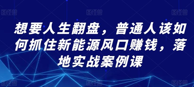 想要人生翻盘，普通人该如何抓住新能源风口赚钱，落地实战案例课-test