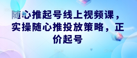 随心推起号线上视频课，实操随心推投放策略，正价起号-test