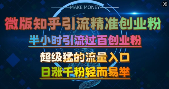 微版知乎引流创业粉，超级猛流量入口，半小时破百，日涨千粉轻而易举【揭秘】-test