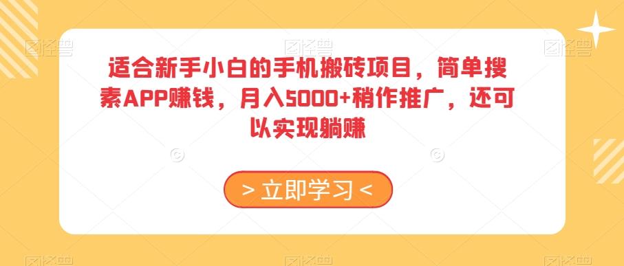 适合新手小白的手机搬砖项目，简单搜素APP赚钱，月入5000+稍作推广，还可以实现躺赚【揭秘】-test