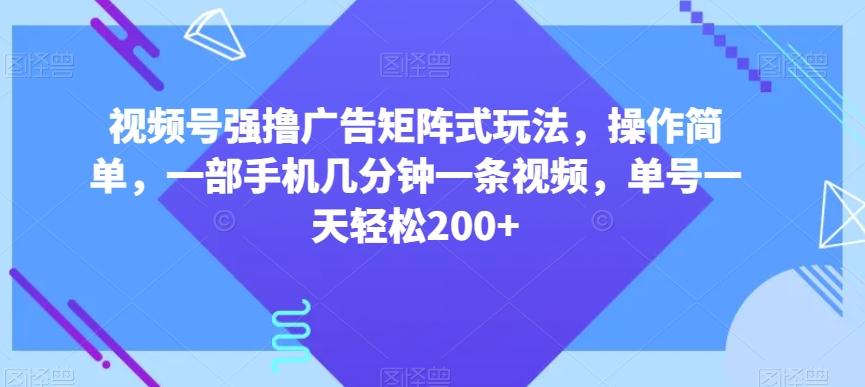 视频号强撸广告矩阵式玩法，操作简单，一部手机几分钟一条视频，单号一天轻松200+【揭秘】-test