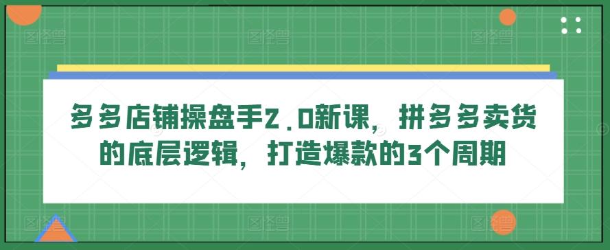 多多店铺操盘手2.0新课，拼多多卖货的底层逻辑，打造爆款的3个周期-test