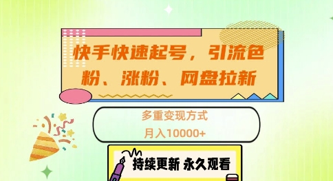 快手快速起号，引流s粉、涨粉、网盘拉新多重变现方式，月入1w【揭秘】-test