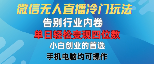 微信无人直播冷门玩法，告别行业内卷，单日轻松变现四位数，小白的创业首选【揭秘】-test