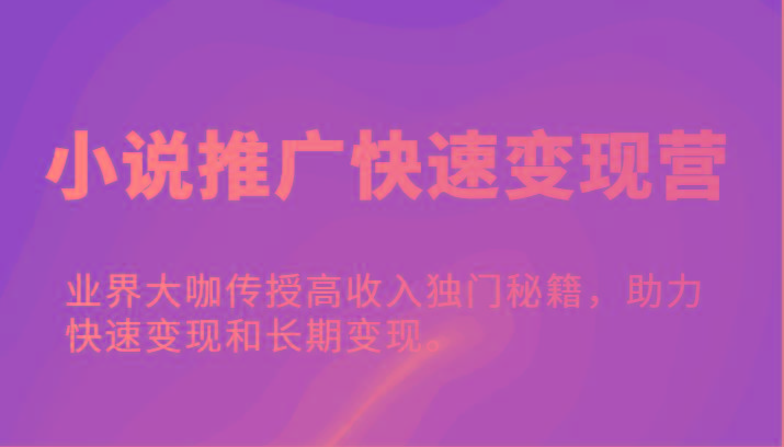 小说推广快速变现营-业界大咖传授高收入独门秘籍，助力快速变现和长期变现。-test