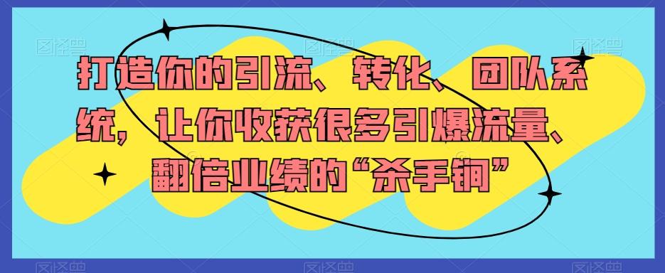 打造你的引流、转化、团队系统，让你收获很多引爆流量、翻倍业绩的“杀手锏”-test