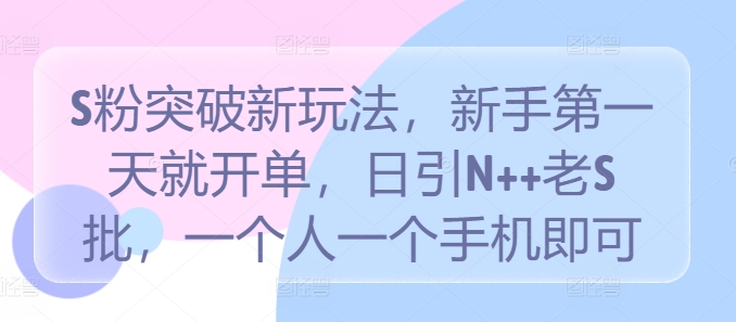 S粉突破新玩法，新手第一天就开单，日引N++老S批，一个人一个手机即可【揭秘】-test