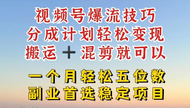 视频号爆流技巧，分成计划轻松变现，搬运 +混剪就可以，一个月轻松五位数稳定项目【揭秘】-test