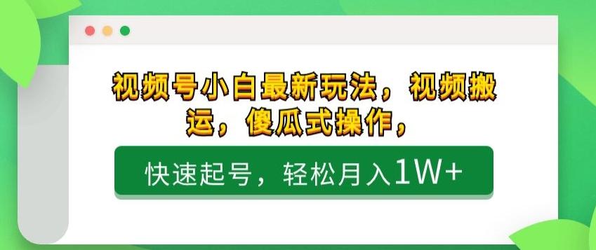 视频号小白最新玩法，视频搬运，傻瓜式操作，快速起号，轻松月入1W+-test