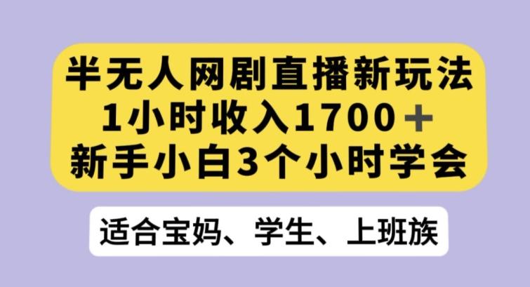 半无人网剧直播新玩法，1小时收入1700+，新手小白3小时学会【揭秘】-test