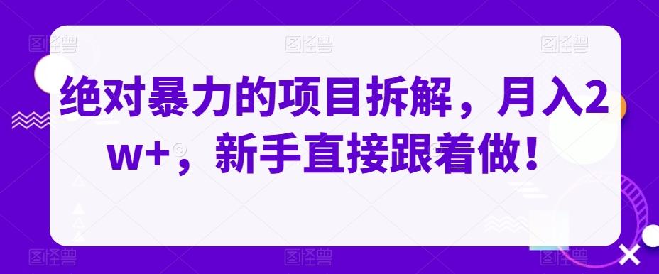 绝对暴力的项目拆解，月入2w+，新手直接跟着做！-test