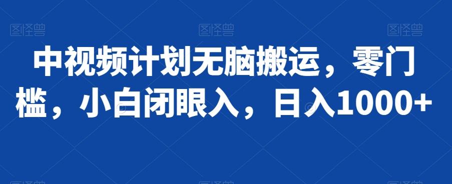 中视频计划无脑搬运，零门槛，小白闭眼入，日入1000+-test