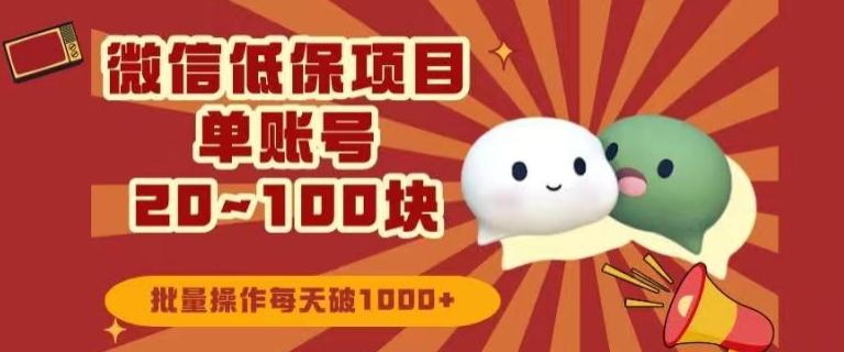 微信领低保单账号20元-100元，批量操作每天破1000+-test