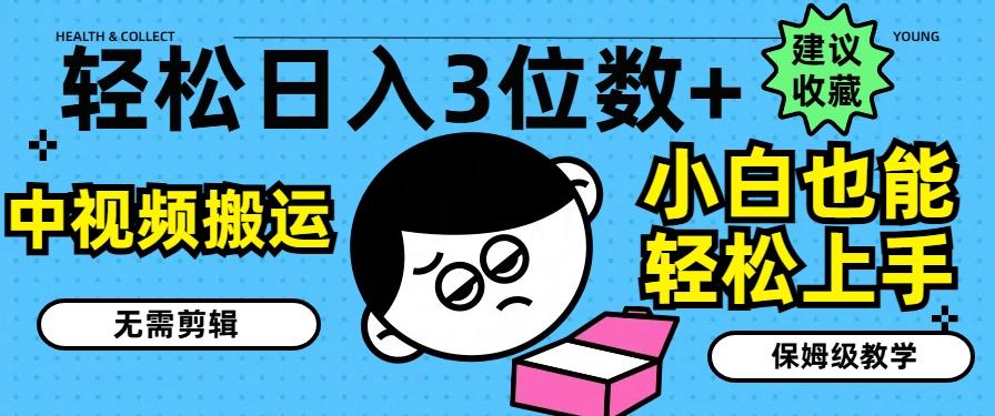 轻松日入3位数+，中视频搬运，无需剪辑，小白也能轻松上手，保姆级教学【揭秘】-test