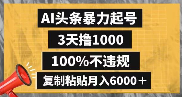 AI头条暴力起号，3天撸1000,100%不违规，复制粘贴月入6000＋【揭秘】-test