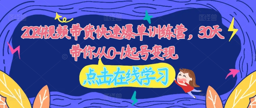 2024视频带货快速爆单训练营，30天带你从0-1起号变现-test