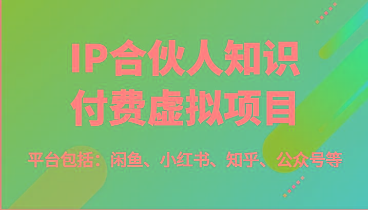 IP合伙人知识付费虚拟项目，包括：闲鱼、小红书、知乎、公众号等(51节)-test