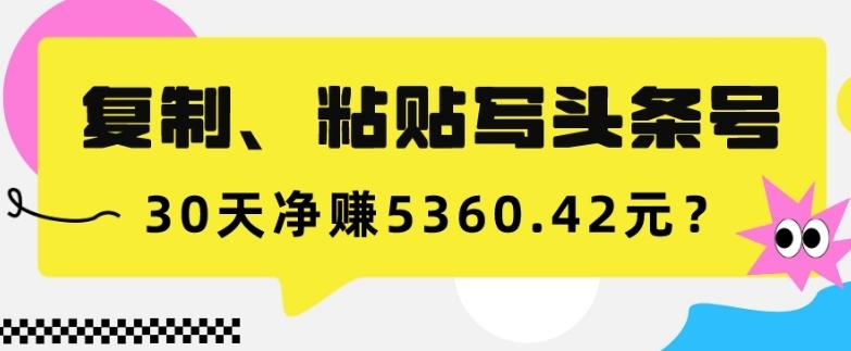 复制、粘贴写头条号，10分钟1篇，30天净赚5360.42元？-test