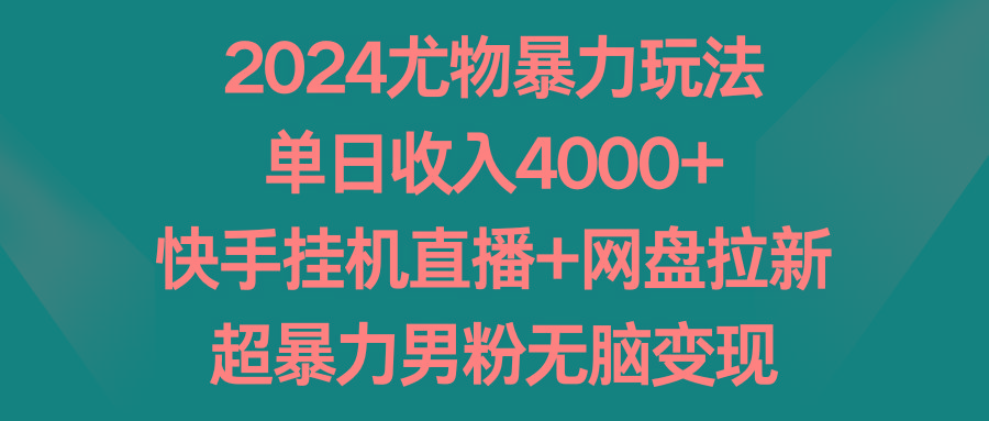 2024尤物暴力玩法 单日收入4000+快手挂机直播+网盘拉新 超暴力男粉无脑变现-test