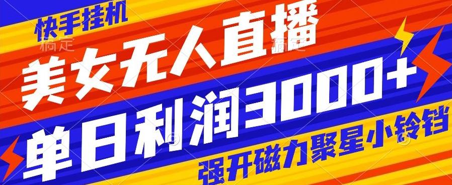 快手挂机，美女无人直播，强开磁力聚星小铃铛，日入3000+-test