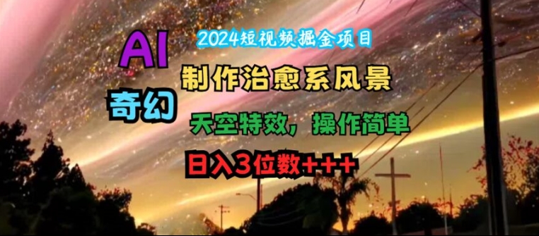 2024短视频掘金项目，AI制作治愈系风景，奇幻天空特效，操作简单，日入3位数【揭秘】-test