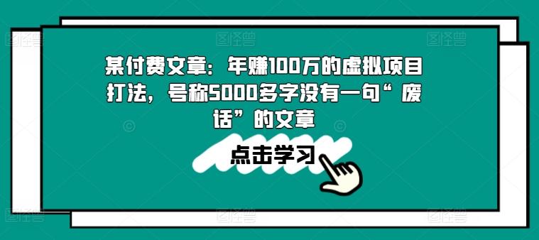 某付费文章：年赚100w的虚拟项目打法，号称5000多字没有一句“废话”的文章-test