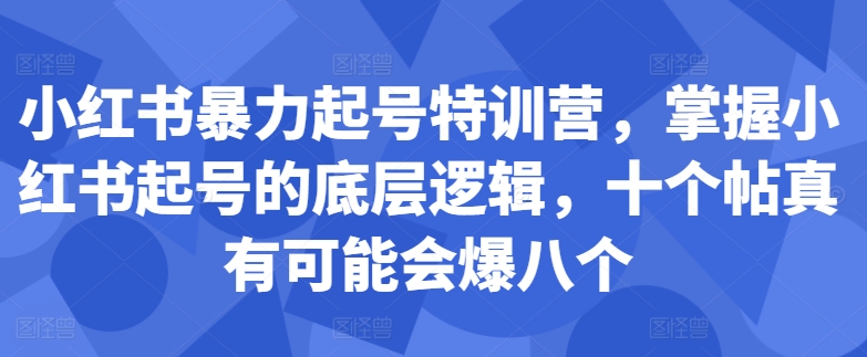 小红书暴力起号特训营，掌握小红书起号的底层逻辑，十个帖真有可能会爆八个-test