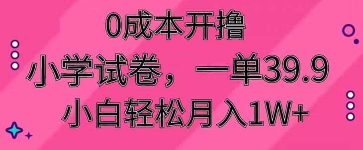 0成本开撸，小学试卷，一单39.9，小白轻松月入1W+-test