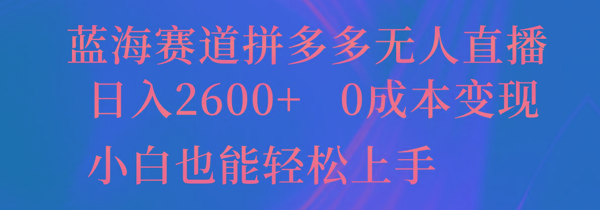 蓝海赛道拼多多无人直播，日入2600+，0成本变现，小白也能轻松上手-test