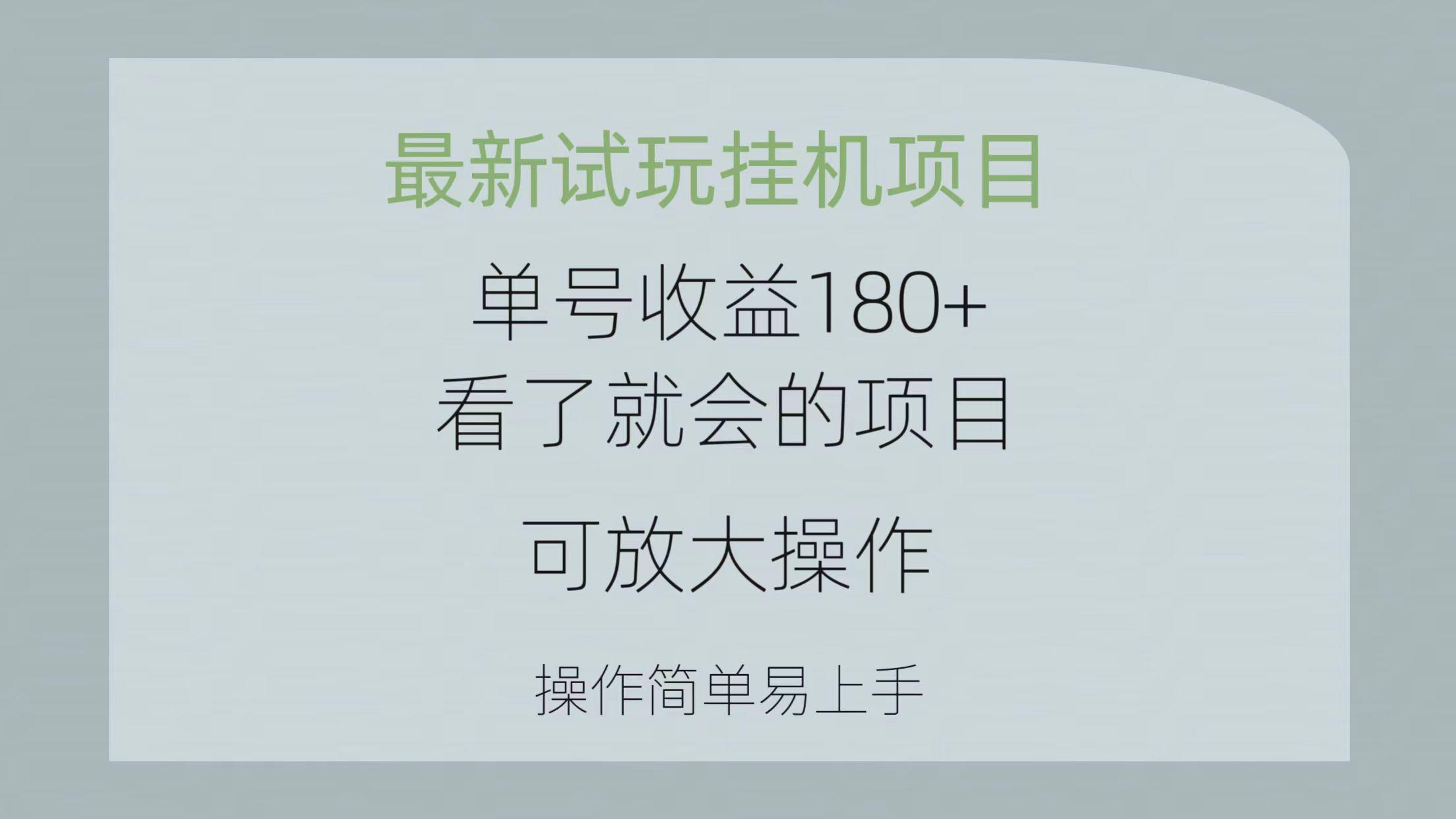 最新试玩挂机项目 单号收益180+看了就会的项目，可放大操作 操作简单易…-test
