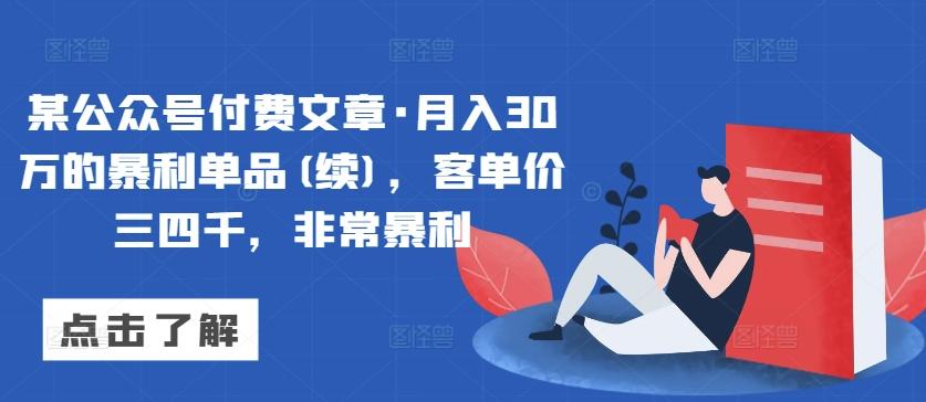 某公众号付费文章·月入30万的暴利单品(续)，客单价三四千，非常暴利-test