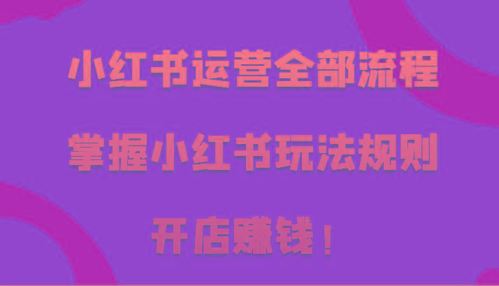 小红书运营全部流程，掌握小红书玩法规则，开店赚钱！-test