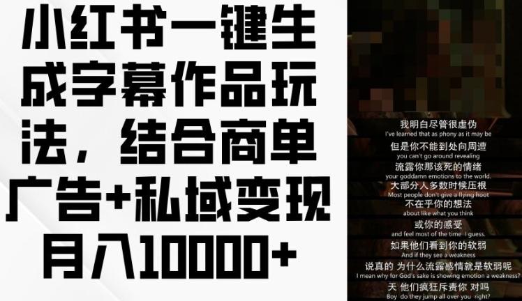 小红书一键生成字幕作品玩法，结合商单广告+私域变现月入1w+【揭秘】-test