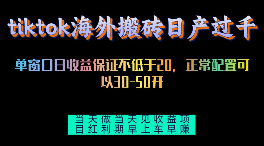 tiktok海外搬砖项目单机日产过千当天做当天见收益-test