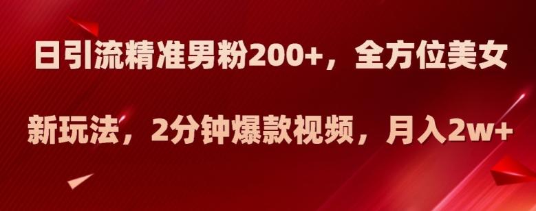 日引流精准男粉200+，全方位美女新玩法，2分钟爆款视频，月入2w+【揭秘】-test
