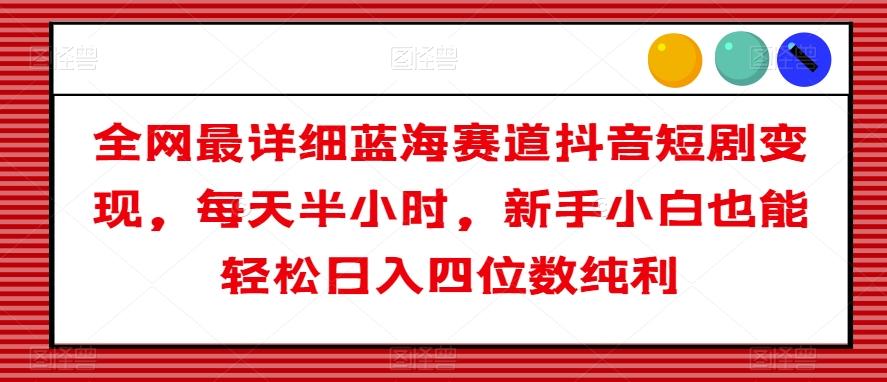 全网最详细蓝海赛道抖音短剧变现，每天半小时，新手小白也能轻松日入四位数纯利【揭秘】-test
