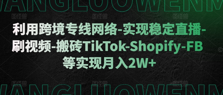 利用跨境专线网络-实现稳定直播-刷视频-搬砖TikTok-Shopify-FB等实现月入2W+【揭秘】-test