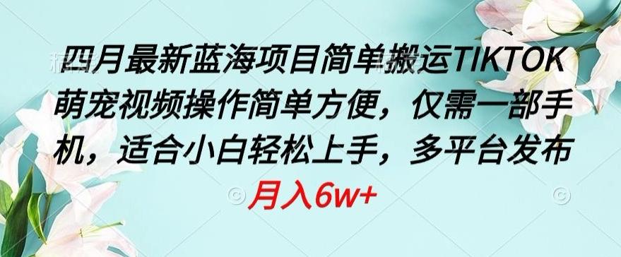 四月最新蓝海项目，简单搬运TIKTOK萌宠视频，操作简单方便，仅需一部手机【揭秘】-test