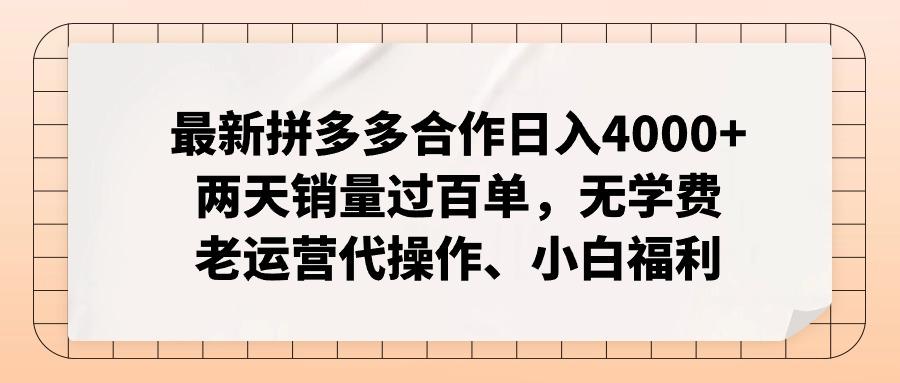 最新拼多多合作日入4000+两天销量过百单，无学费、老运营代操作、小白福利-test