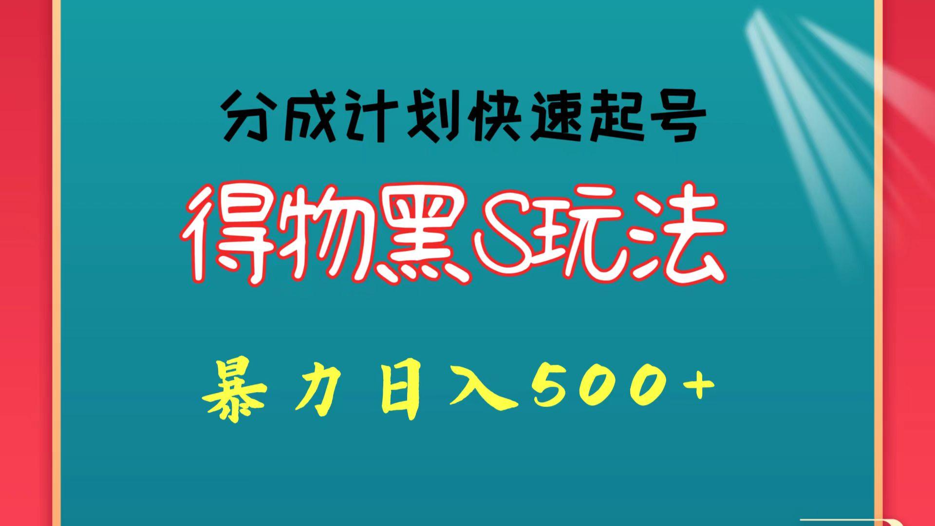 得物黑S玩法 分成计划起号迅速 暴力日入500+-test