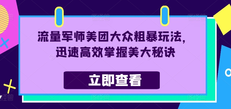 流量军师美团大众粗暴玩法，迅速高效掌握美大秘诀-test