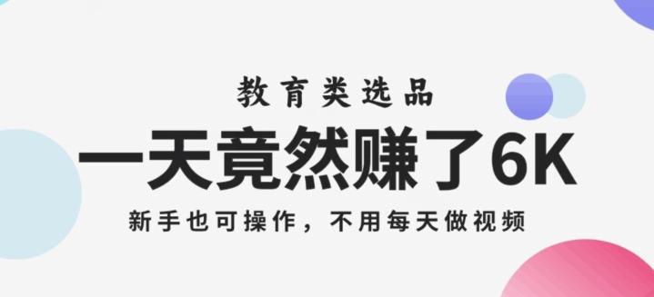 一天竟然赚了6000多，教育类选品，新手也可操作，更不用每天做短视频【揭秘】-test