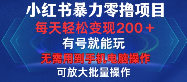 小红书暴力零撸项目，有号就能玩，单号每天变现1到15元，可放大批量操作，无需手机电脑操作【揭秘】-test